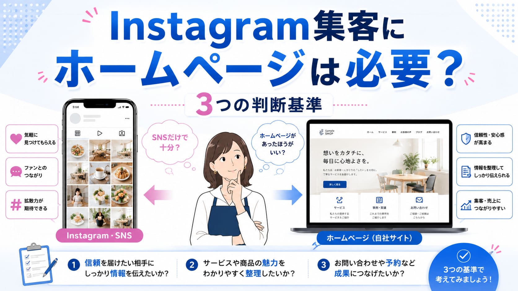 Instagram集客にホームページは必要?3つの判断基準のアイキャッチ画像
